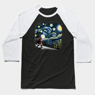 Van Gogh Starry Night Santa Christmas Winter Snowy Night Baseball T-Shirt